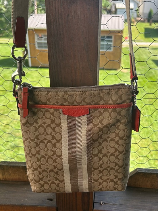 Coach Handbags - Coach Signature striped Carnelian Swingpack Crossbody